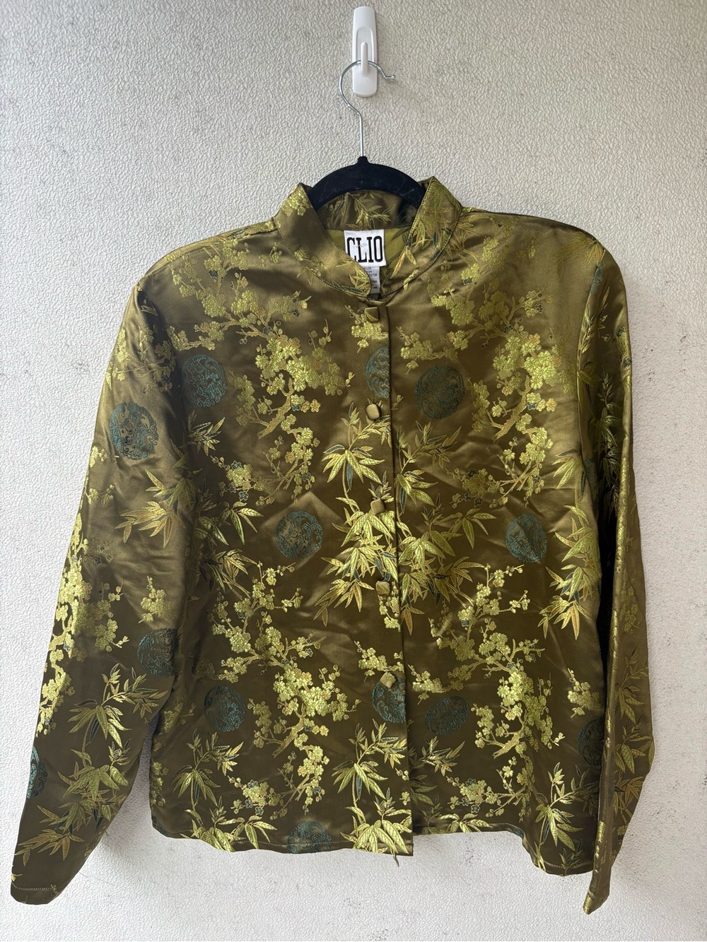 Vintage Clio Floral Brocade Jacket L Mandarin Collar Asian Inspired